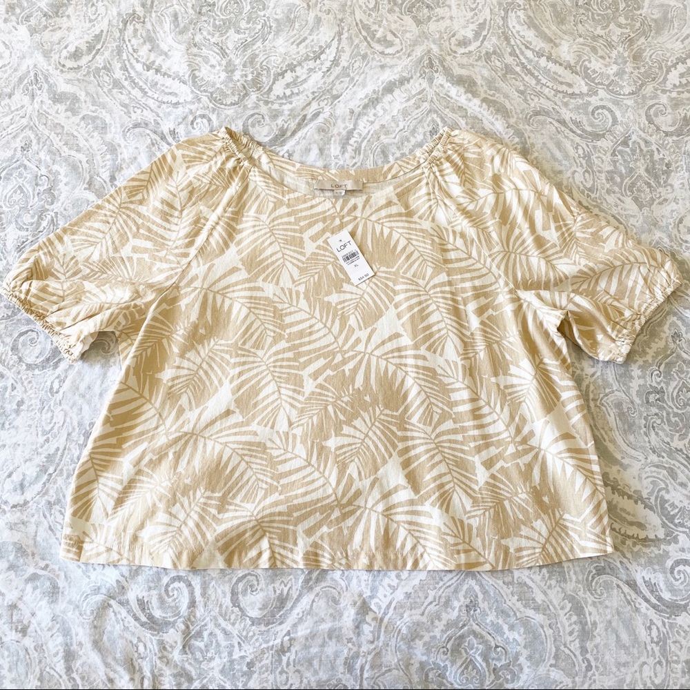 LOFT Palm Puff Sleeve Boatneck Top XL NWT - Picture 2 of 6